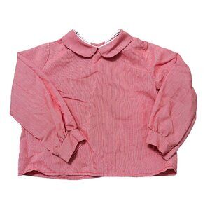 Vintage 70s Chocolate Soup Girls Red Micro Houndstooth Peter Pan Collar Blouse 5